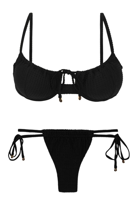 Product Front: Rio De Sol Ensemble Set Dots-Black Balconet-Tie Pipa
